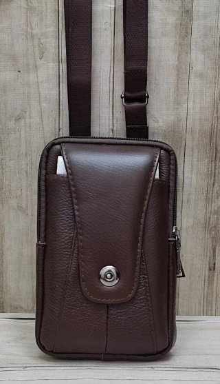 OFERTA BOLSO RIÑONERA BANDOLERA PIEL MARRON. MÓVIL