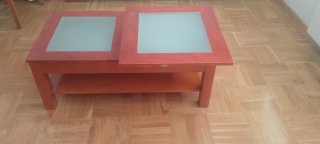 Mesa de centro elevable de madera y cristal