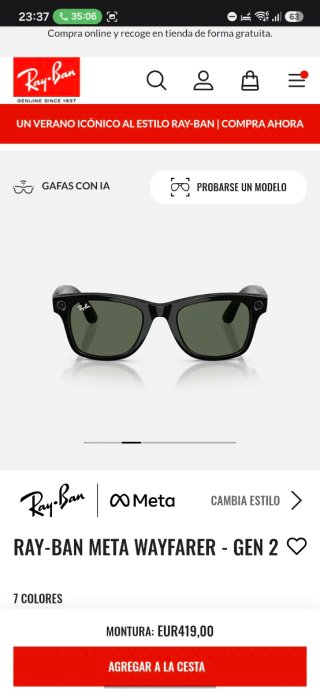 Gafas Ray-Ban Meta Wayfarer de segunda generación.