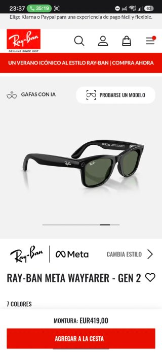 Gafas Ray-Ban Meta Wayfarer de segunda generación.