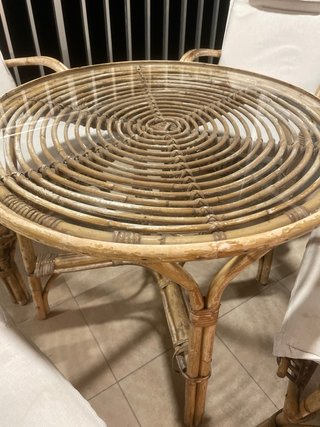 Conjunto mesa y 4 sillones bambú terraza