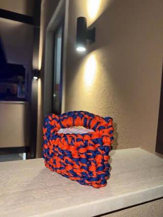 Borsa fatta a mano fettuccia blu e arancione