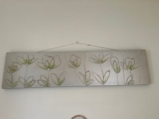Cuadro decorativo flores metal y tela