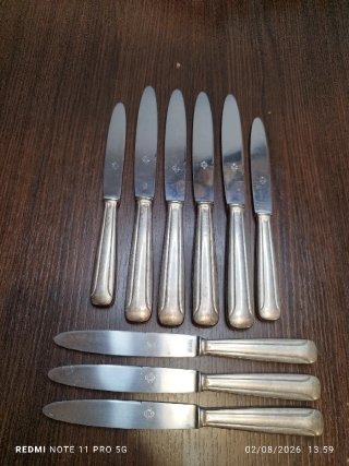 9 Cuchillos Antiguos Mango de Plata