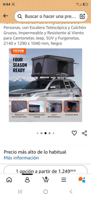 Cama de techo para coche
