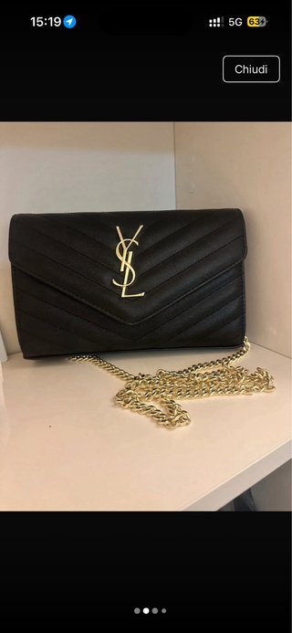 Borsa Saint Laurent Chevron Nera Oro