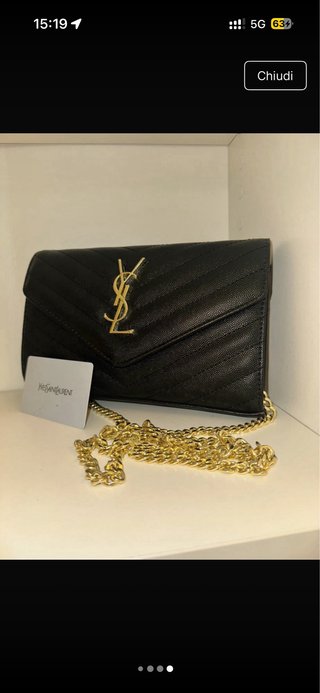 Borsa Saint Laurent Chevron Nera Oro