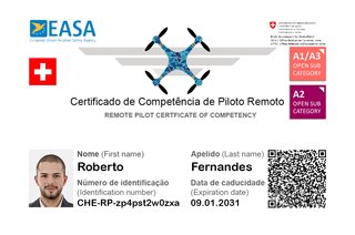 Cartão PVC Piloto Drone Certificado EASA