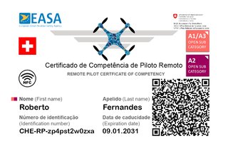 Cartão PVC Piloto Drone Certificado EASA