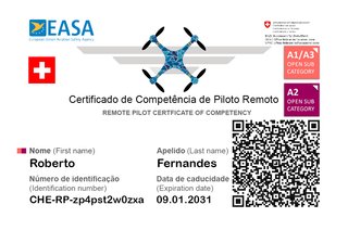 Cartão PVC Piloto Drone Certificado EASA