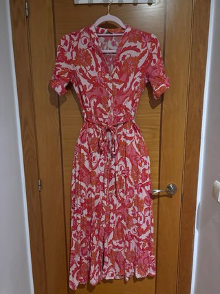Vestido largo flores rosa y naranja T.XS