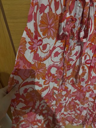 Vestido largo flores rosa y naranja T.XS