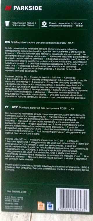 Botella pulverizadora Parkside aire comprimido