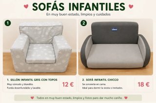 Sofá Infantil Gris con Topos y Sofá Chicco