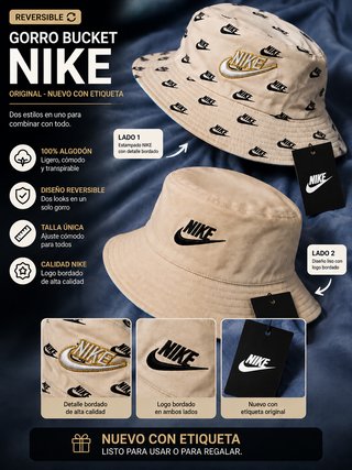 Gorro Bucket Nike Reversible Beige/Negro