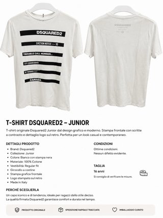 T-shirt Dsquared2 Junior bianca stampa nera