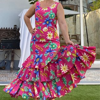 Traje de Flamenca Talla 38-40 Estampado Floral