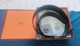 Cinturón Hermès Negro Hebilla H Plata