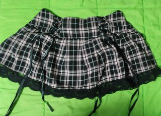 Falda cuadros rosa y negra con encaje Talla L