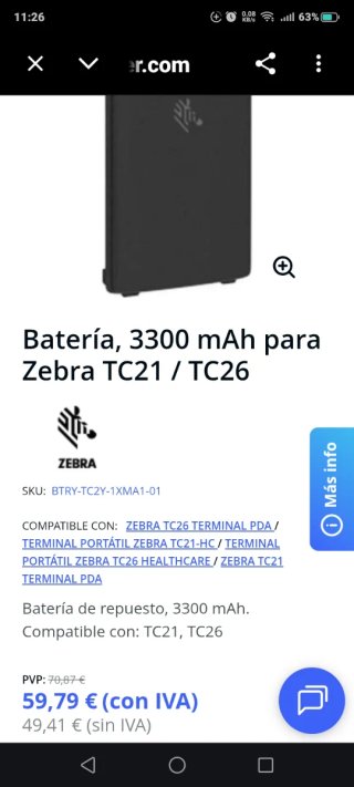 Batería Zebra Recargable