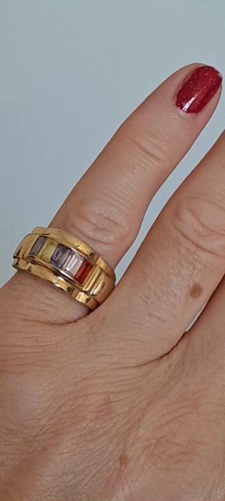 Anello oro placcato con quarzi colorati tg 16
