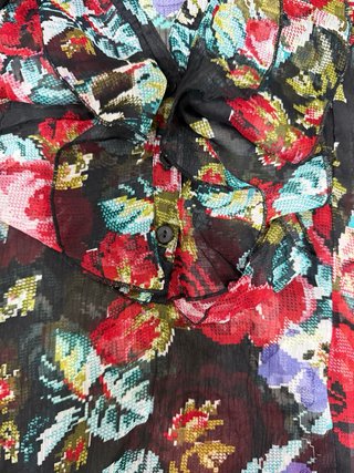Blusa donna floreale nera multicolor