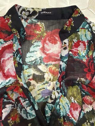 Blusa donna floreale nera multicolor