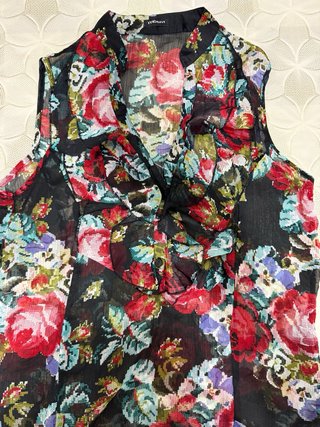 Blusa donna floreale nera multicolor