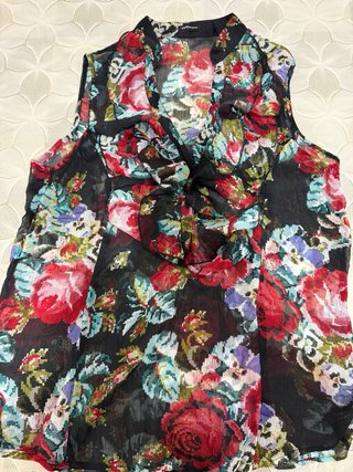 Blusa donna floreale nera multicolor
