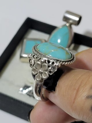 Conjunto Plata Ley Turquesa Anillo Colgante