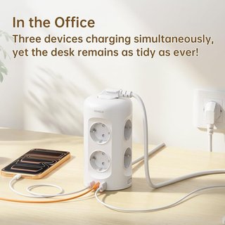KEMELO Regleta Torre 12en1 9 Schuko 2 USB-A USB-C