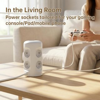 KEMELO Regleta Torre 12en1 9 Schuko 2 USB-A USB-C