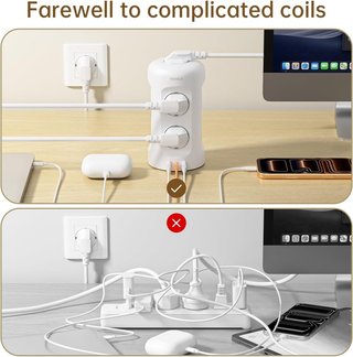 KEMELO Regleta Torre 12en1 9 Schuko 2 USB-A USB-C