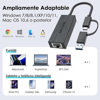 WAVLINK Adaptador USB-A-C a Ethernet 2.5G USB LAN