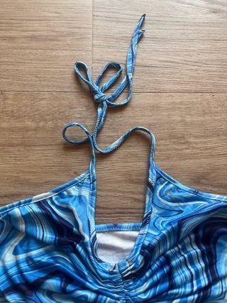 Top Crop Azzurro Blu Stampa Psichedelica