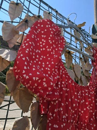 Abito Corto Rosso a Cuoricini Bianchi - Taglia M