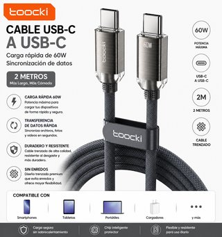 Cable USB-C a USB-C Toocki 2M 60W
