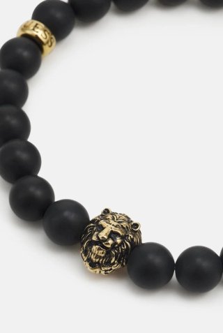 Pulsera Guess Beads Lion Unisex Negra Dorada