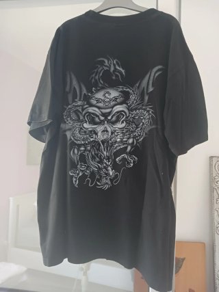 Camiseta Negra Talla XL Dragón y Calavera
