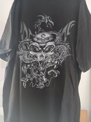 Camiseta Negra Talla XL Dragón y Calavera