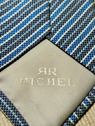 Corbata de seda Richel rayas azul, blanco y gris