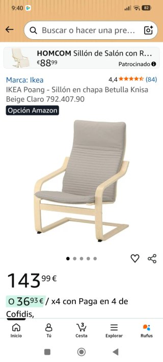 Sillón Ikea Poang chapa abedul gris claro