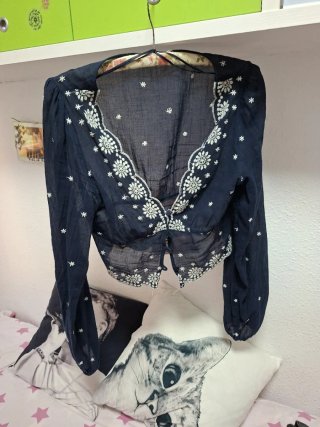 Camisa azul bordada