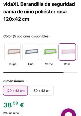 Barandilla de seguridad para cama infantil rosa