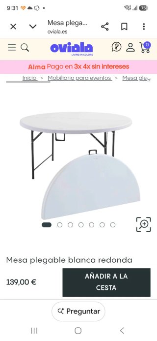 Mesa Redonda Plegable Cofan 180cm