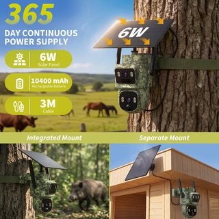 Cámara doble Fototrampeo Solar 4G PTZ 2K Camuflaje