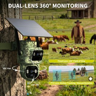 Cámara doble Fototrampeo Solar 4G PTZ 2K Camuflaje