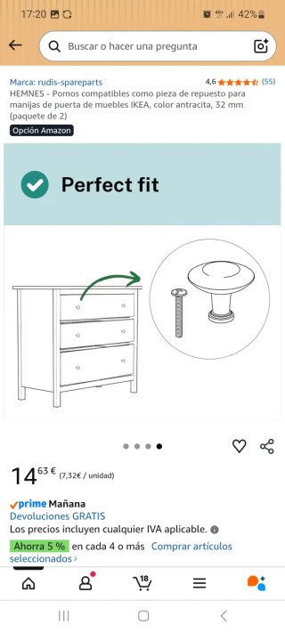 Tiradores Hemnes IKEA (2 unidades)acero ( llenos)