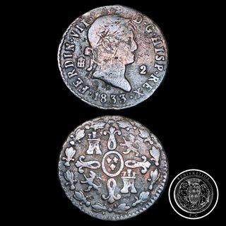 Moneda 2 Maravedís Fernando VII 1833