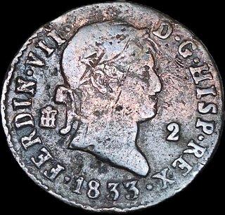 Moneda 2 Maravedís Fernando VII 1833